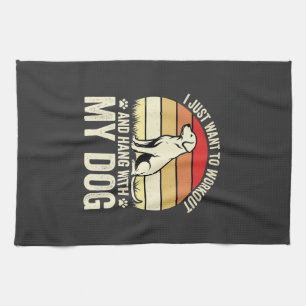 Workout With My Dog Retro Sunset Kitchen Towel