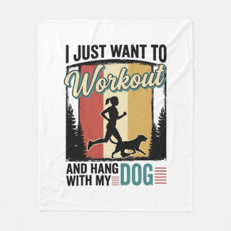 Workout With My Dog Vintage Running Shirt Design_1 Fleece Blanket