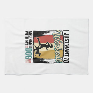 Workout With My Dog Vintage Running Shirt Design_1 Kitchen Towel