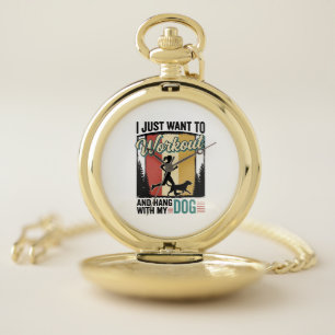 Workout With My Dog Vintage Running Shirt Design_1 Pocket Watch