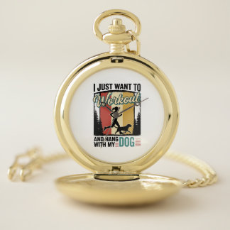 Workout With My Dog Vintage Running Shirt Design_1 Pocket Watch