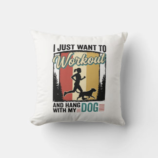 Workout With My Dog Vintage Running Shirt Design_1 Throw Pillow