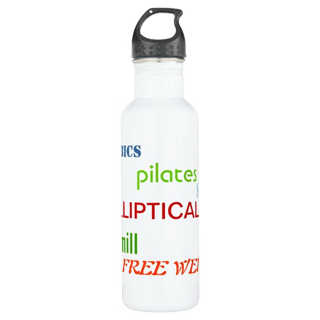 Workout with this fitness themed stainless steel water bottle (Front)