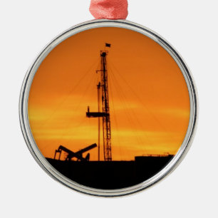 Workover Rig Silhouette at Sunset Metal Ornament