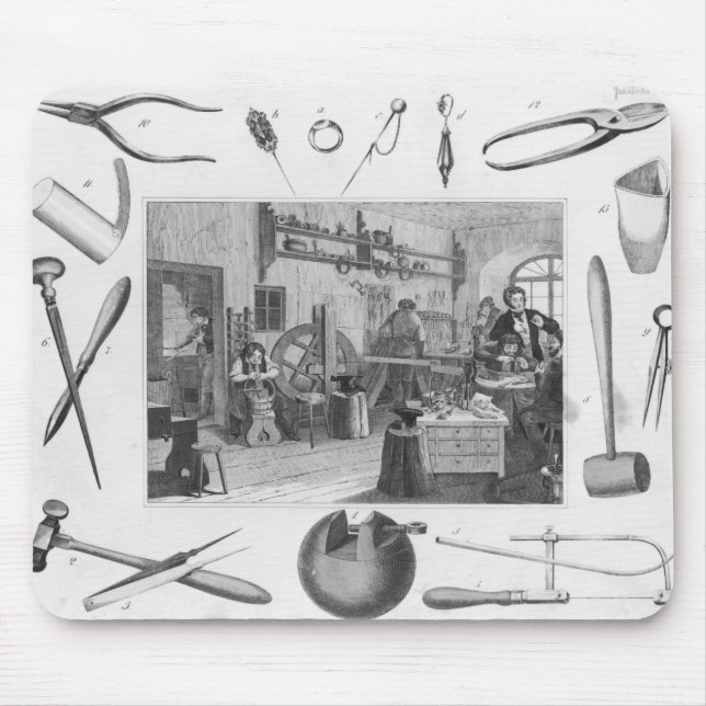 Workshop and main tools of jewellery, 1810 mouse pad (Front)