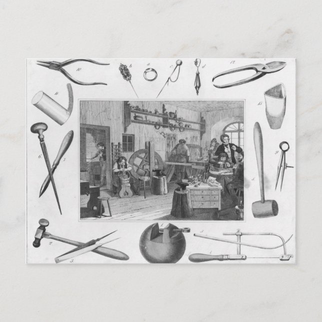 Workshop and main tools of jewellery, 1810 postcard (Front)