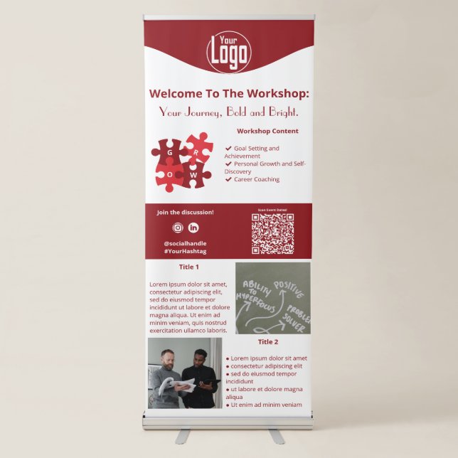 Workshop Guide Life Coach Logo Red White Retractable Banner (Front)