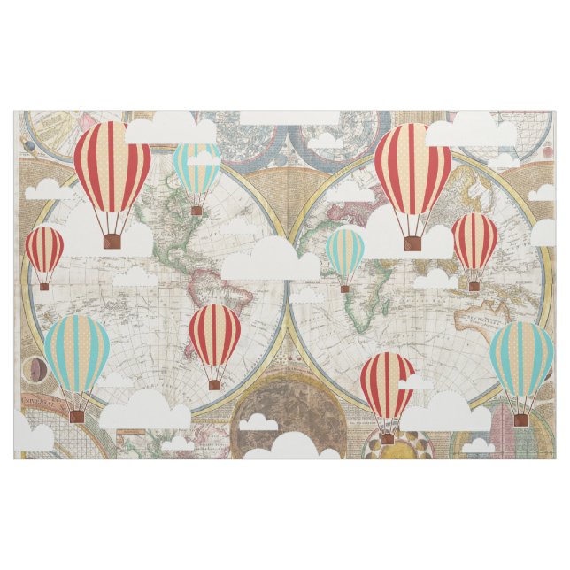 World Adventurer Hot Air Balloons & Clouds Fabric (Yard)