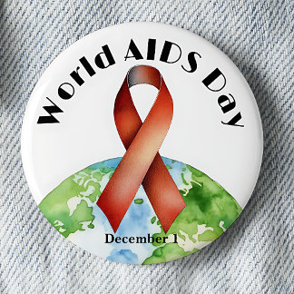World AIDS Day December 1 Awareness Ribbon Button