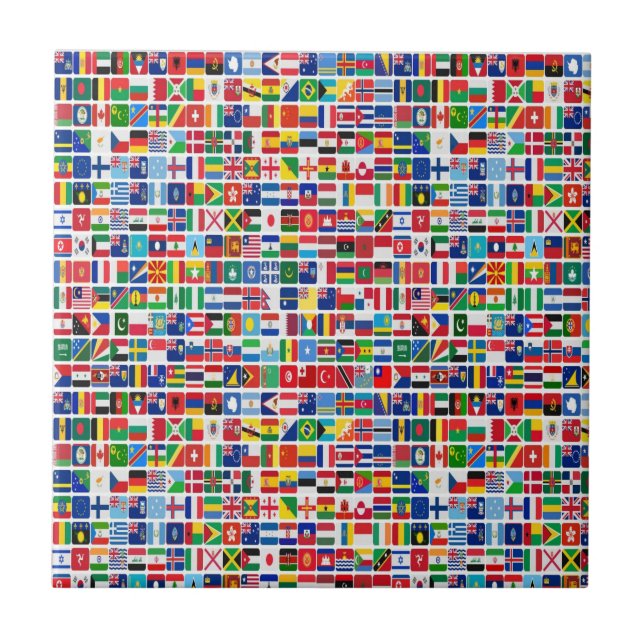 World All Countries Nation Flags Pattern Ceramic Tile (Front)