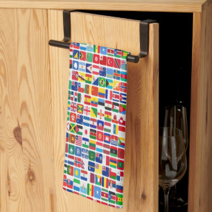World All Countries Nation Flags Pattern Kitchen Towel