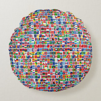 World All Countries Nation Flags Pattern Round Pillow