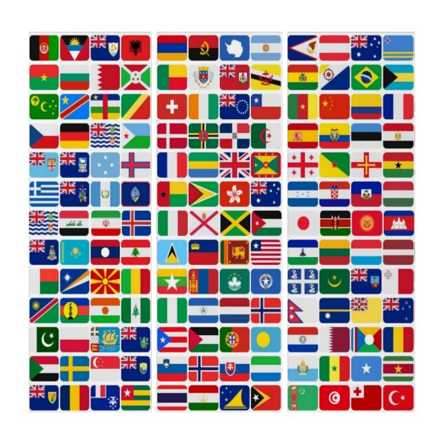World All Countries Nation Flags  Triptych (Front)