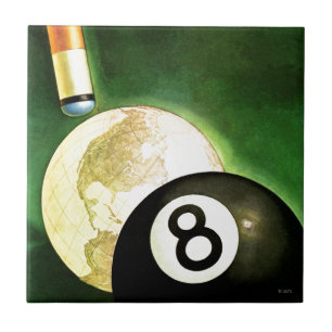 World as Cue Ball Ceramic Tile