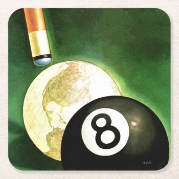 World As Cue Ball Square Paper Coaster by PostSports at Zazzle