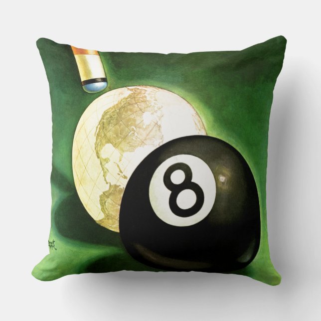 World as Cue Ball Throw Pillow (Front)