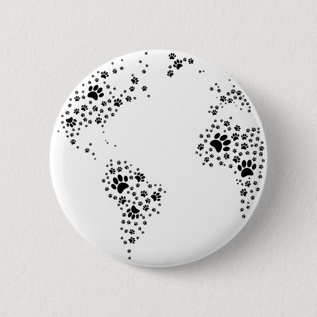 World Atlas Dog Paw Prints Button (Front)