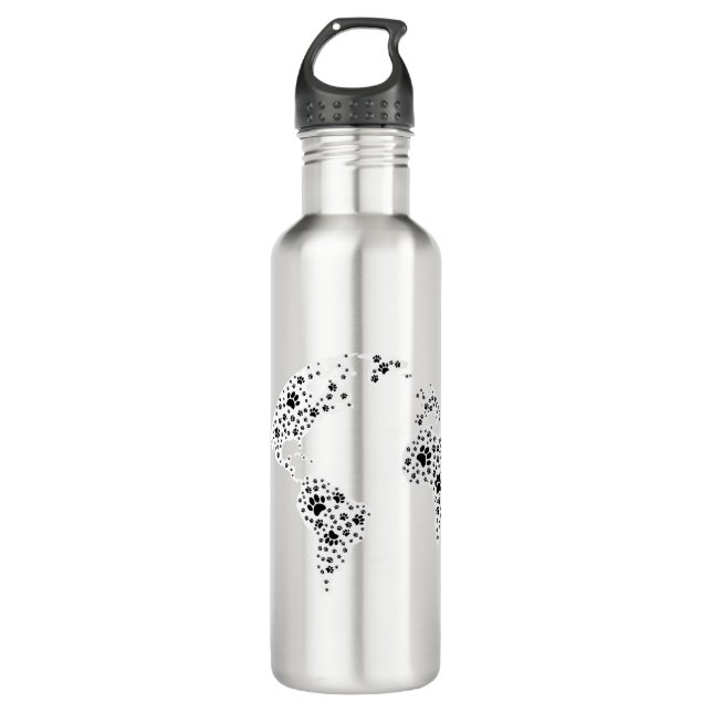 World Atlas Dog Paw Prints Stainless Steel Water Bottle (Front)
