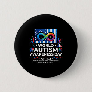 World autism awareness day 2nd april ribbon merch button