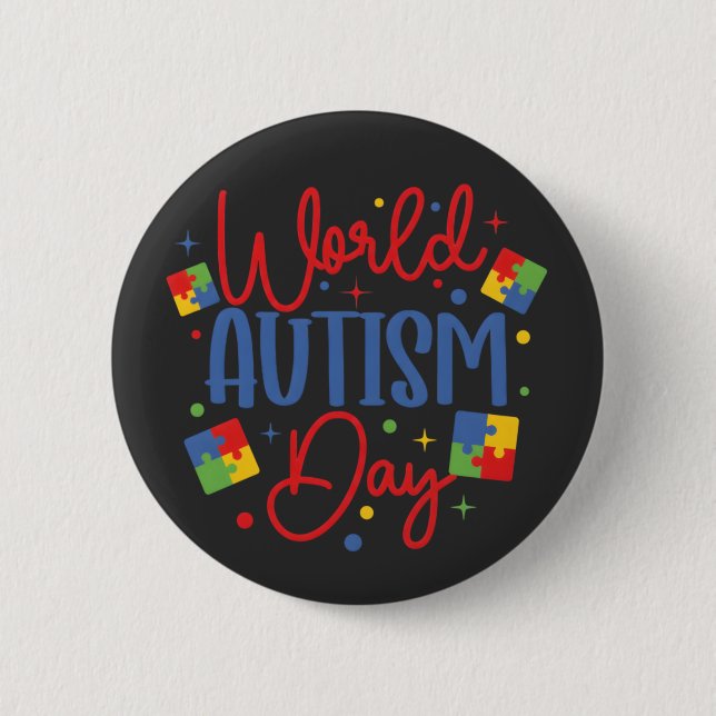 World Autism Awareness Day Colorful Puzzle Piece Button (Front)