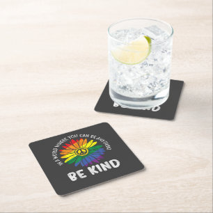 World Be Kind Rainbow Square Paper Coaster