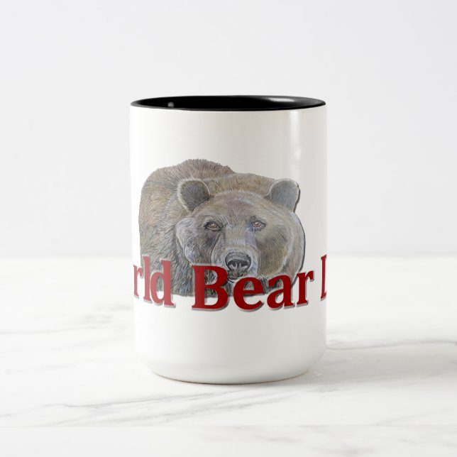 World Bear Day Celebration Red Typography Drawing Two-Tone Coffee Mug (Center)