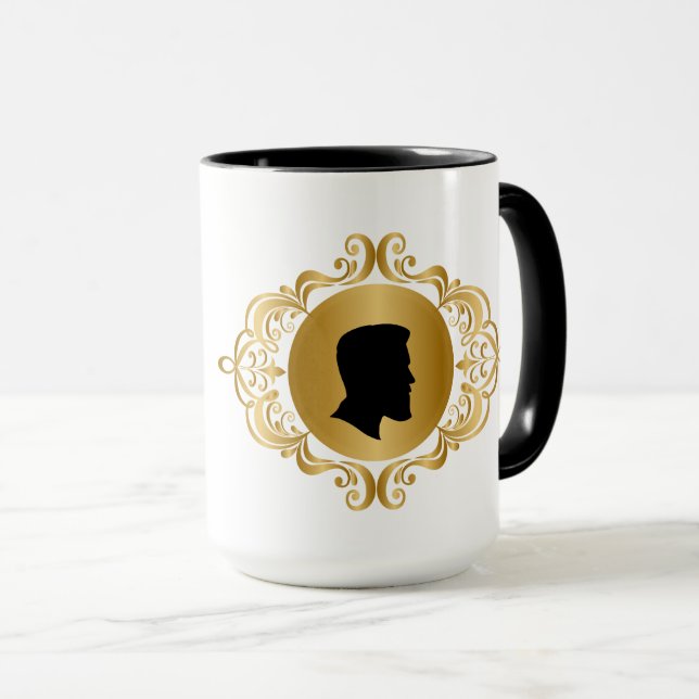 World Beard Day Mug with Bearded Man Silhouette (Front Right)