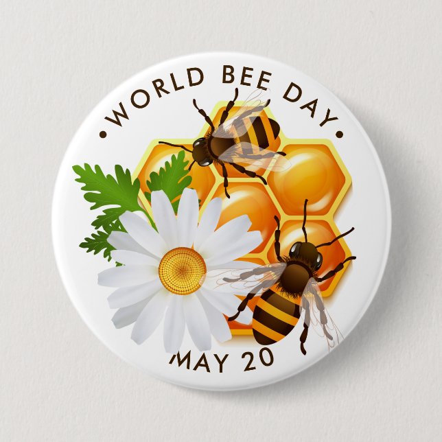 World Bee Day, honey bees, honeycomb Button (Front)