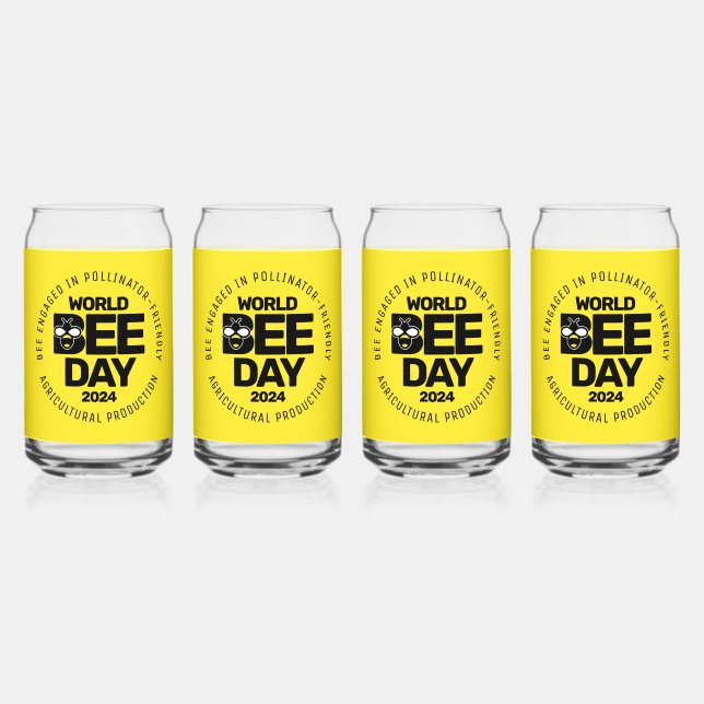 World Bee Day Yellow Black Pollinator Can Glass (Front)