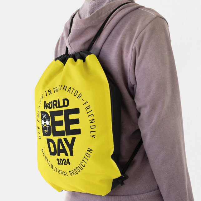 World Bee Day Yellow Black Pollinator Drawstring Bag (Insitu)