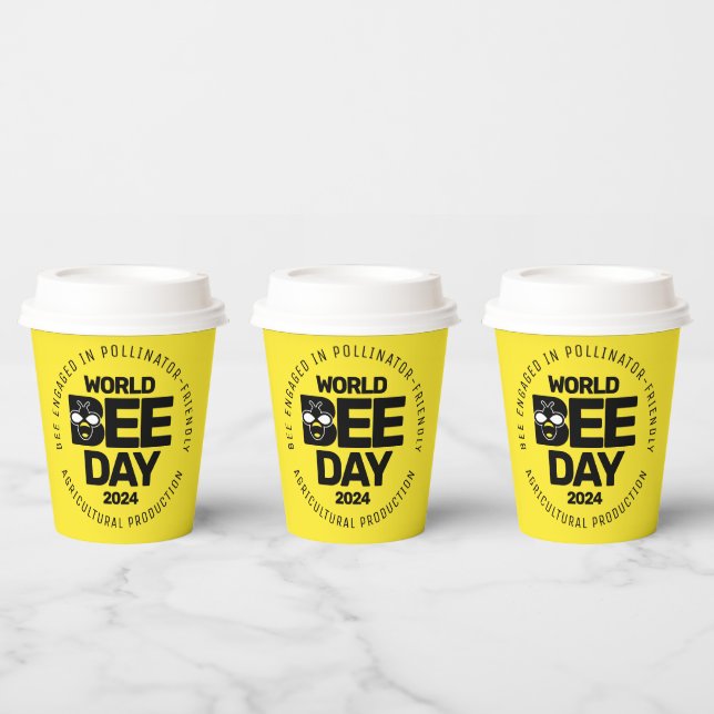 World Bee Day Yellow Black Pollinator Paper Cups (Multi)