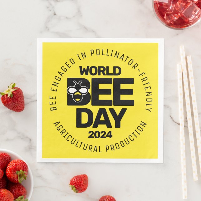 World Bee Day Yellow Black Pollinator Paper Dinner Napkins (Insitu)