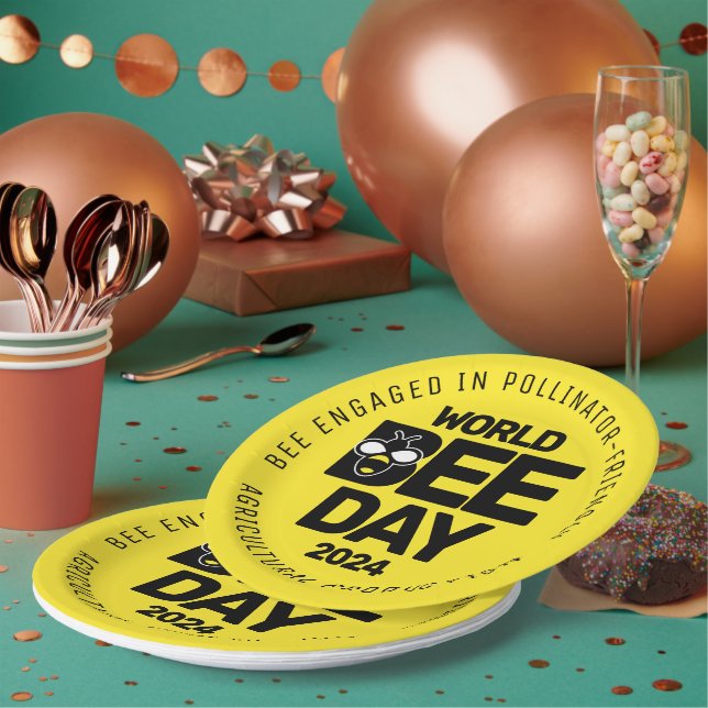 World Bee Day Yellow Black Pollinator Paper Plates (Multi)