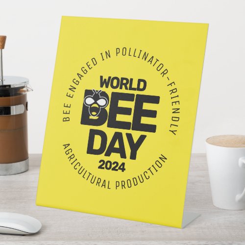 World Bee Day Yellow Black Pollinator Pedestal Sign