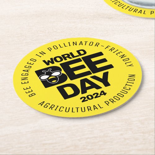 World Bee Day Yellow Black Pollinator Round Paper Coaster