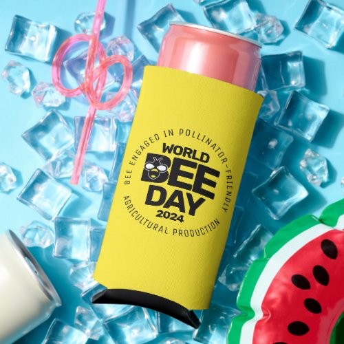 World Bee Day Yellow Black Pollinator Seltzer Can Cooler