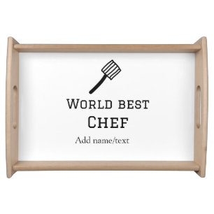World best chef add name text cooking best barbecu serving tray