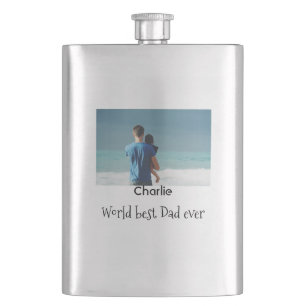 world best dad ever photo name date simple fathers flask