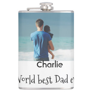 world best dad ever photo name date simple fathers flask