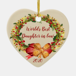 World Best Daughter inlaw Antique Wreath Christmas Ceramic Ornament