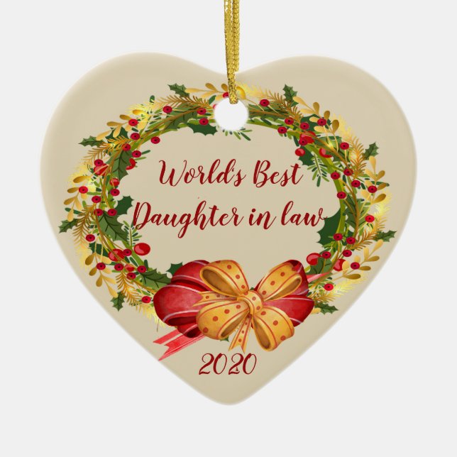 World Best Daughter inlaw Antique Wreath Christmas Ceramic Ornament (Front)