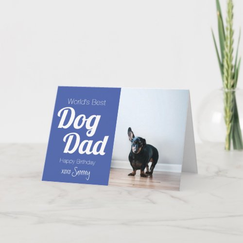 World Best Dog Dad Blue Photo  Birthday Card