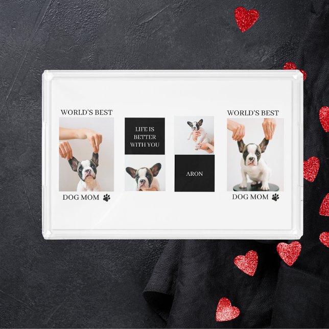 World Best Dog Mom | Collage Dog Photo Acrylic Tray (Creator Uploaded)