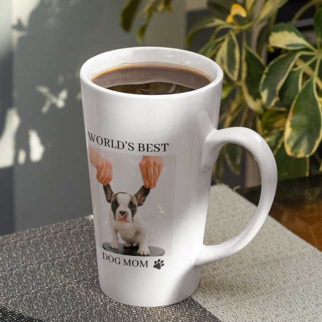 World Best Dog Mom | Collage Dog Photo Latte Mug (Creator Uploaded)