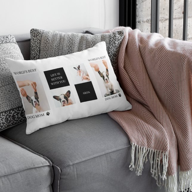 World Best Dog Mom | Collage Dog Photo Lumbar Pillow (Creator Uploaded)