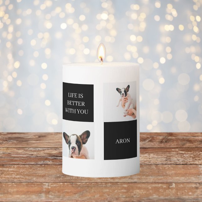 World Best Dog Mom | Collage Dog Photo Pillar Candle (Creator Uploaded)