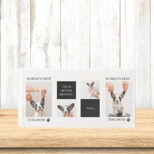 World Best Dog Mom   Collage Dog Photo Wooden Box Sign