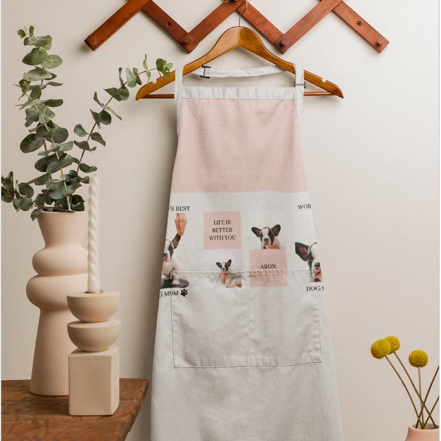 World Best Dog Mom | Collage Photo | Pastel Pink Apron (Creator Uploaded)