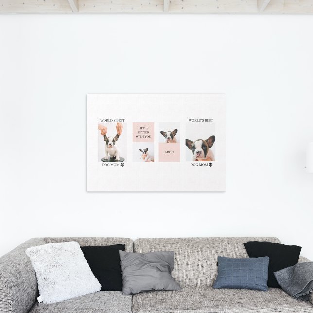 World Best Dog Mom | Collage Photo | Pastel Pink Canvas Print (Creator Uploaded)