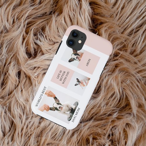 World Best Dog Mom  Collage Photo  Pastel Pink iPhone 11 Case